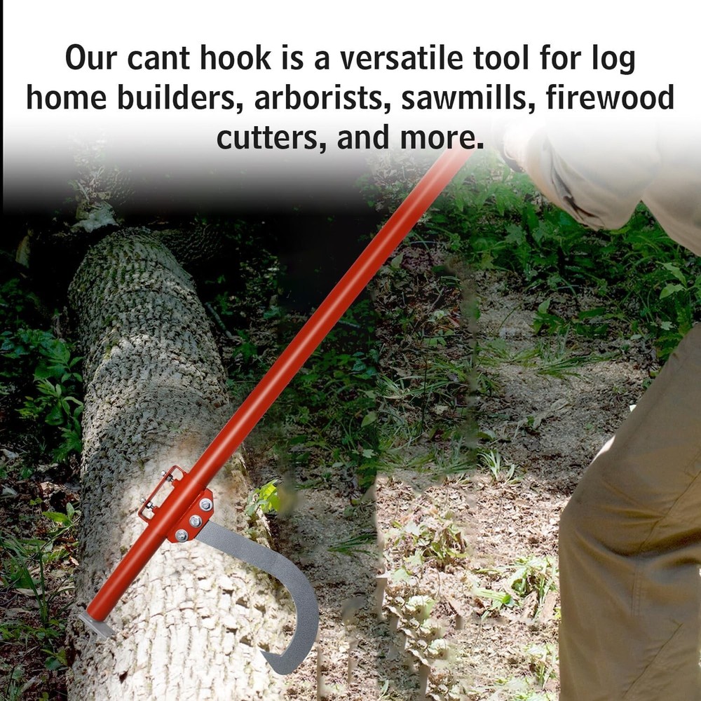 Cant Hook - 48" Wood Log Moving Tool With Adjustable Hook & Rubber Grip Handle
