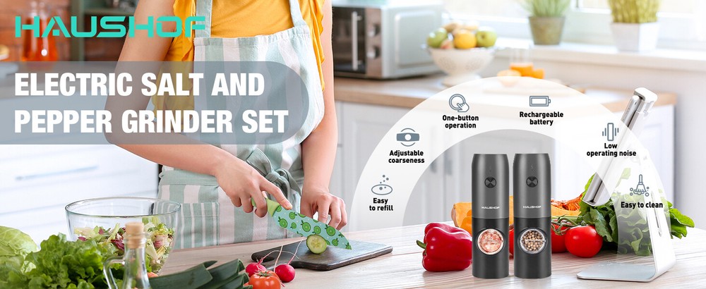 2PC Electric Salt Pepper Grinder Mill Set Automatic Adjustable Coarseness w/Case