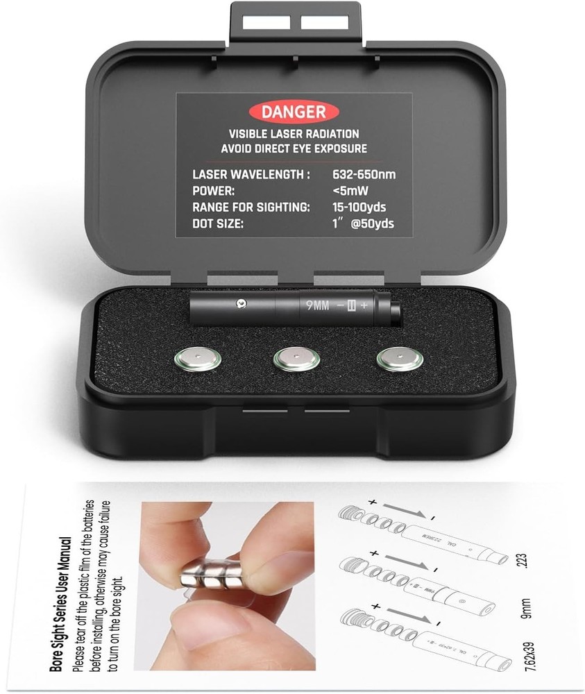 Durable Metal 9mm Laser Bore Sighter with Tail Button - Enhanced Aiming System