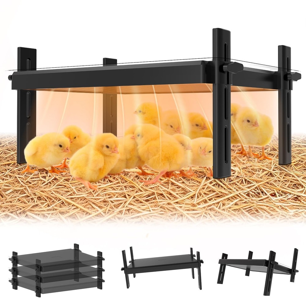 15" x 12.6" Large Chicks Brooder Heater for 20 Chicks - 49W Height & Angle Ad...
