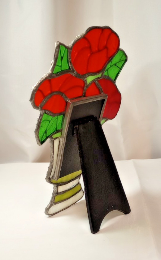 Stainred Glass Pitcure frame, Handmade, Red Flower Frame,