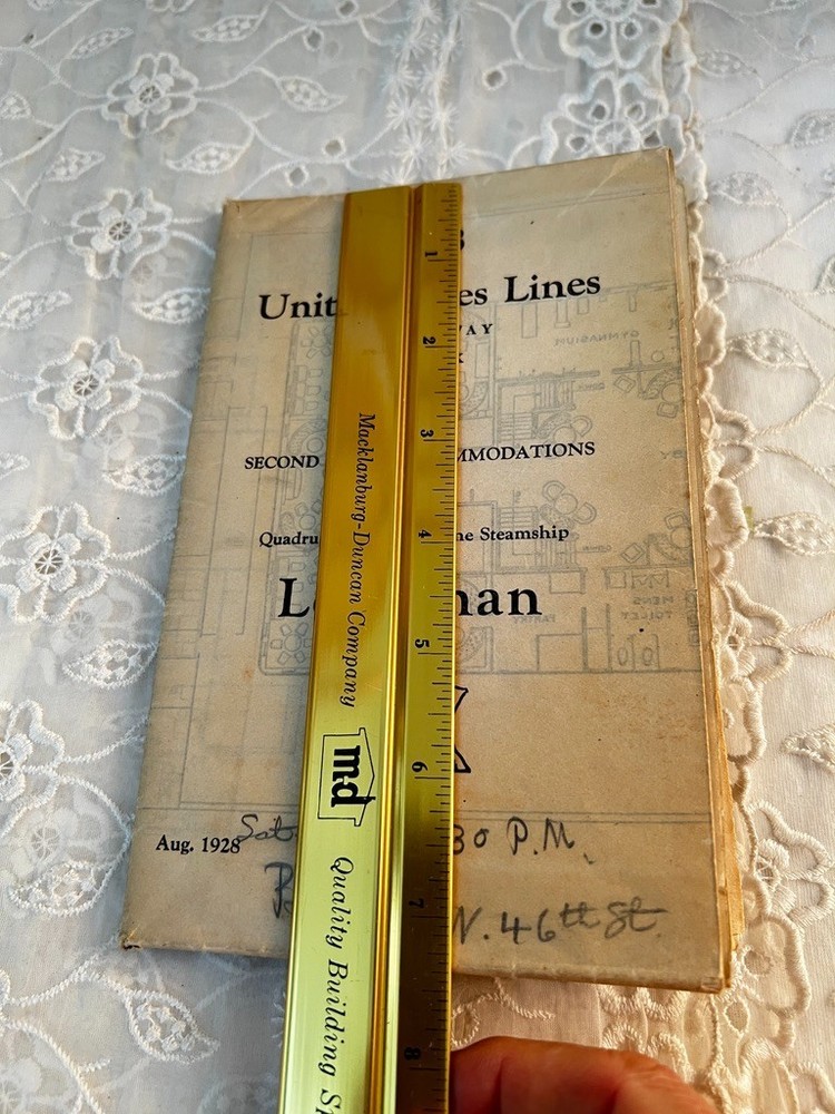 Steamship Leviathan 2nd Class Accommodation Plan August 1928 Plus Baggage Ticket