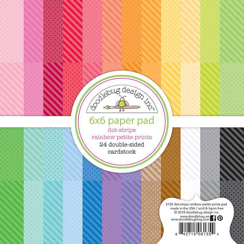 Doodlebug Petite Prints Double-Sided Paper Pad 6"X6" 24/Pkg Dot-Stripe Rainbow,