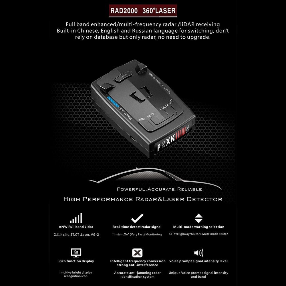 RAD2000 360°Laser Electronic Dog Car Mobile Speed Radar Measuring Detector