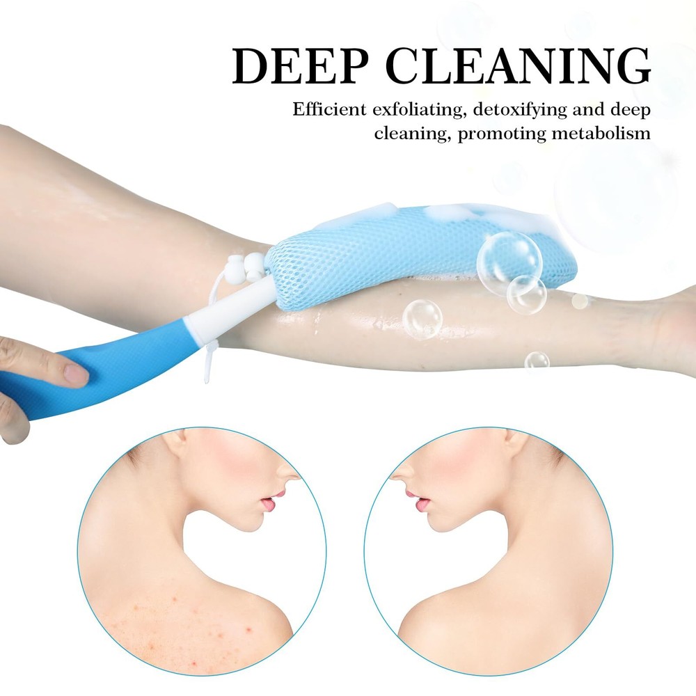 Long-Handle Back Bath Brush with Anti-Slip Long-Handle Back Scrub net is Used...