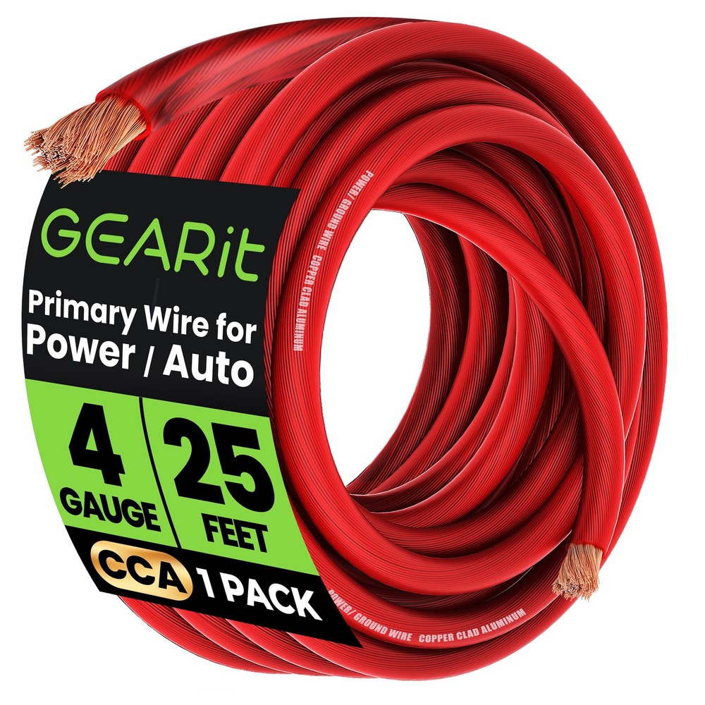 GEARit 4 Gauge Wire, CCA Electrical Wire for Red - 25ft, 4