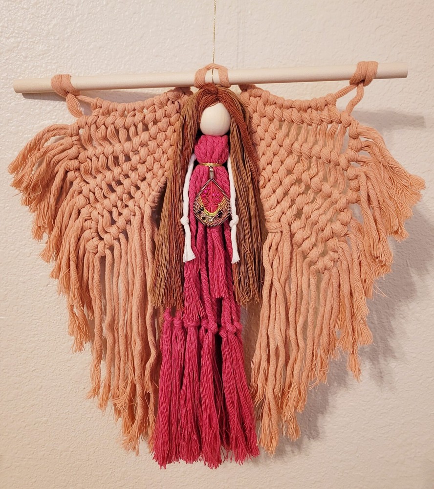 Macrame Handmade Wall Hanging Decor Crocheted Angel Doll Made From Cotton Thread