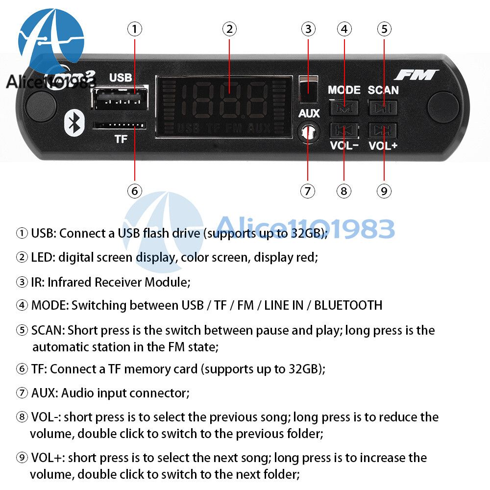 2*25W Car MP3 Player Decoder Board WMA FM Radio Wireless Bluetooth Audio Module