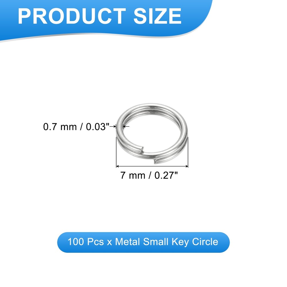 Round Split Ring, 100 Pcs 7 mm Small Split Ring with Double Loops Silver