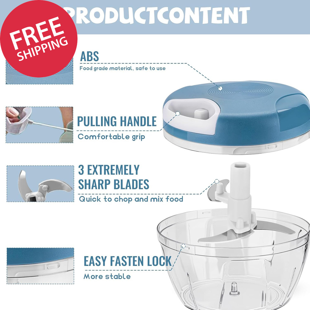 Manual Food Chopper Hand Pull String Vegetable Chopper Onion Garlic Pepper