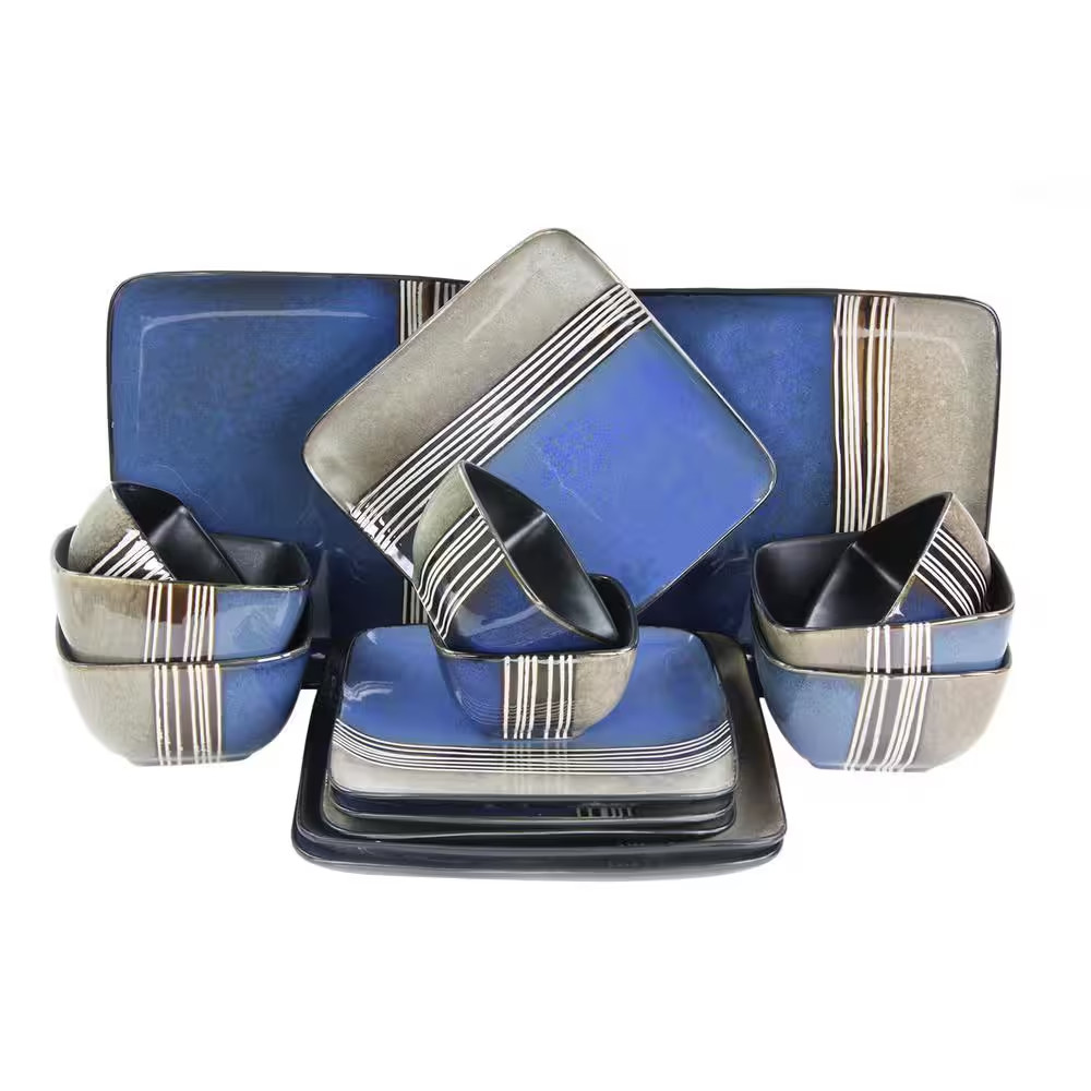 Uptown Loft 16-Piece Modern Blue Stoneware Dinnerware Set (Service for 4)