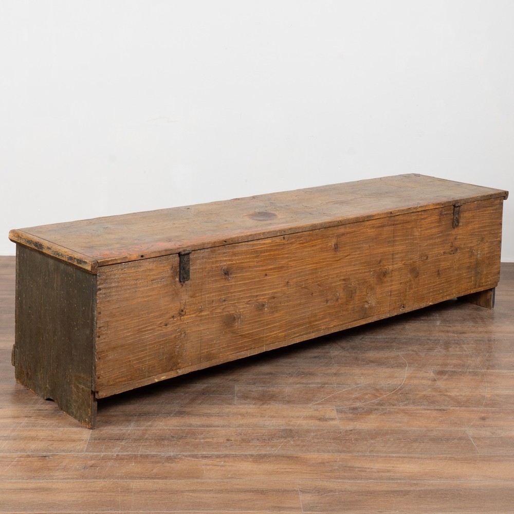 Long Narrow Hand Painted Pine Trunk Bench, Dated 1889