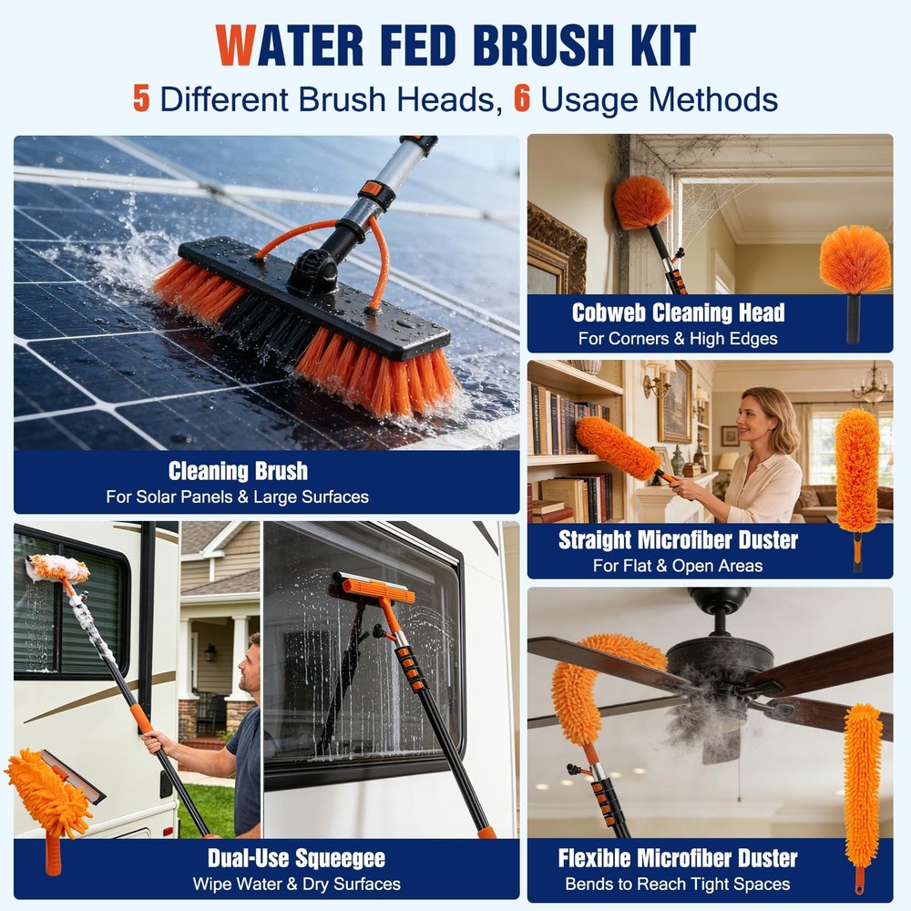 18FT Water Fed Pole Window Cleaning System & Solar Panel Cleaning Kit