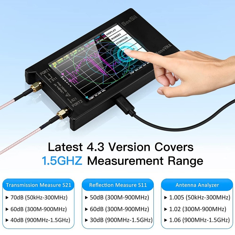 SeeSii NanoVNA-H4 Vector Network Analyzer 10KHz-1.5GHz VHF 4" Antenna Analyzer