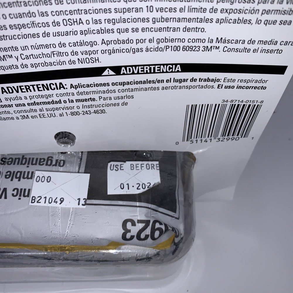 3M Medium Respirator Drop Down Half Face 62023DHA1 Use before 01-2026 Open Pack