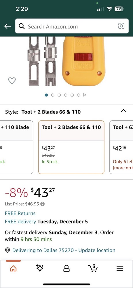 Jonard Tools® Punchdown Tool with 66 & 110 Combined Blade
