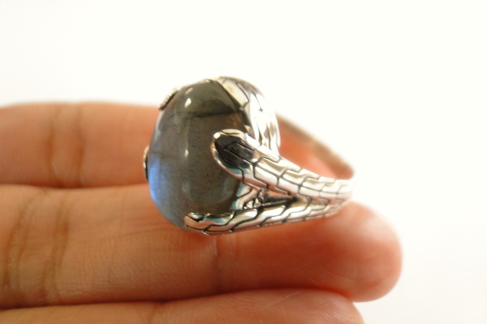 Oval Labradorite Solitaire 925 Sterling Silver Ring Size 8