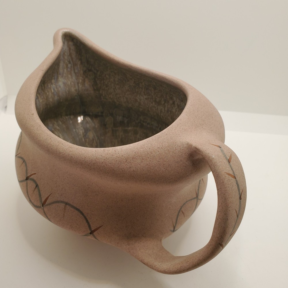 Studio Pottery Pitcher Southwest Assymetrical Glazed Inside Hand Painted