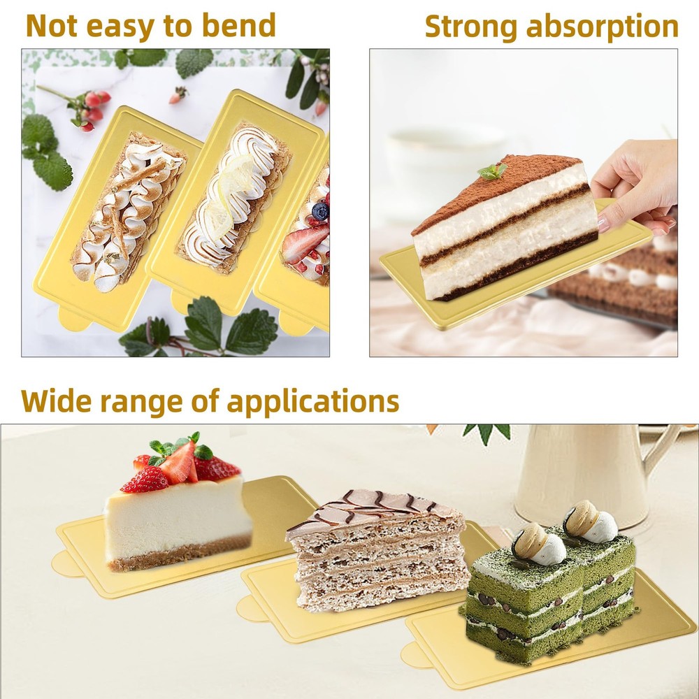 300 Pcs Rectangular Mini Cake Boards Gold Rectangle Cake Boards, Golden Mouss...