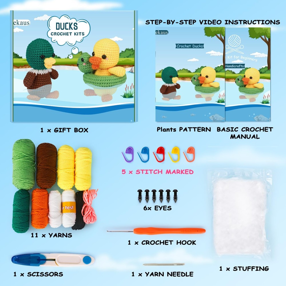 Crochet Kit for Beginners, Crochet Kit with Step-by-Step Video Tutorials, Cro...