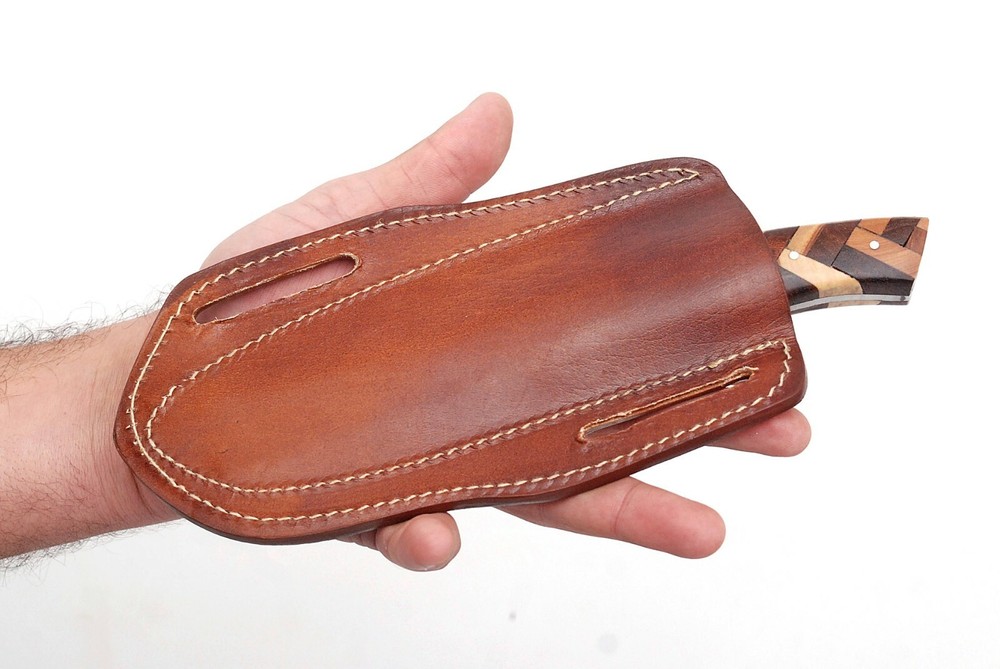 CUSTOM MADE PURE LEATHER HAND ENGRAVED HORIZONTAL SHEATH FOR FIXED BLADE KNIFE 9