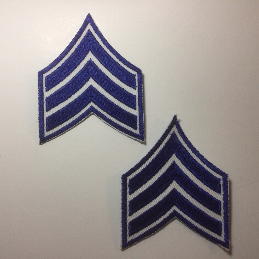(2) Sergeant Chevron Patch police 3 stripe Royal Blue on White