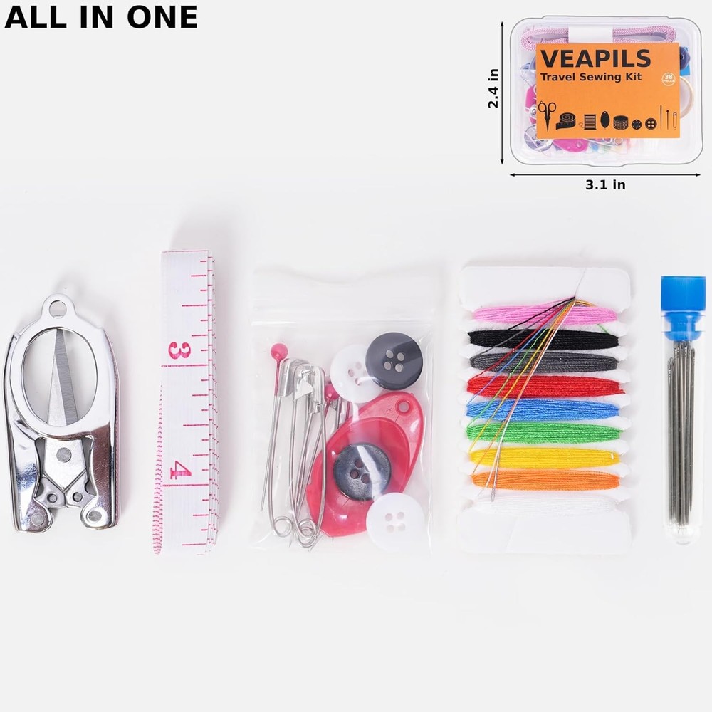 Travel Sewing Kit, Mini Kit Size with Multicolor Threads,...