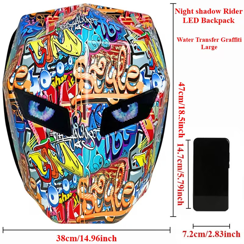Graffiti Night Shadow Motorcycle LED Knight Backpack Laptop Bag Programming