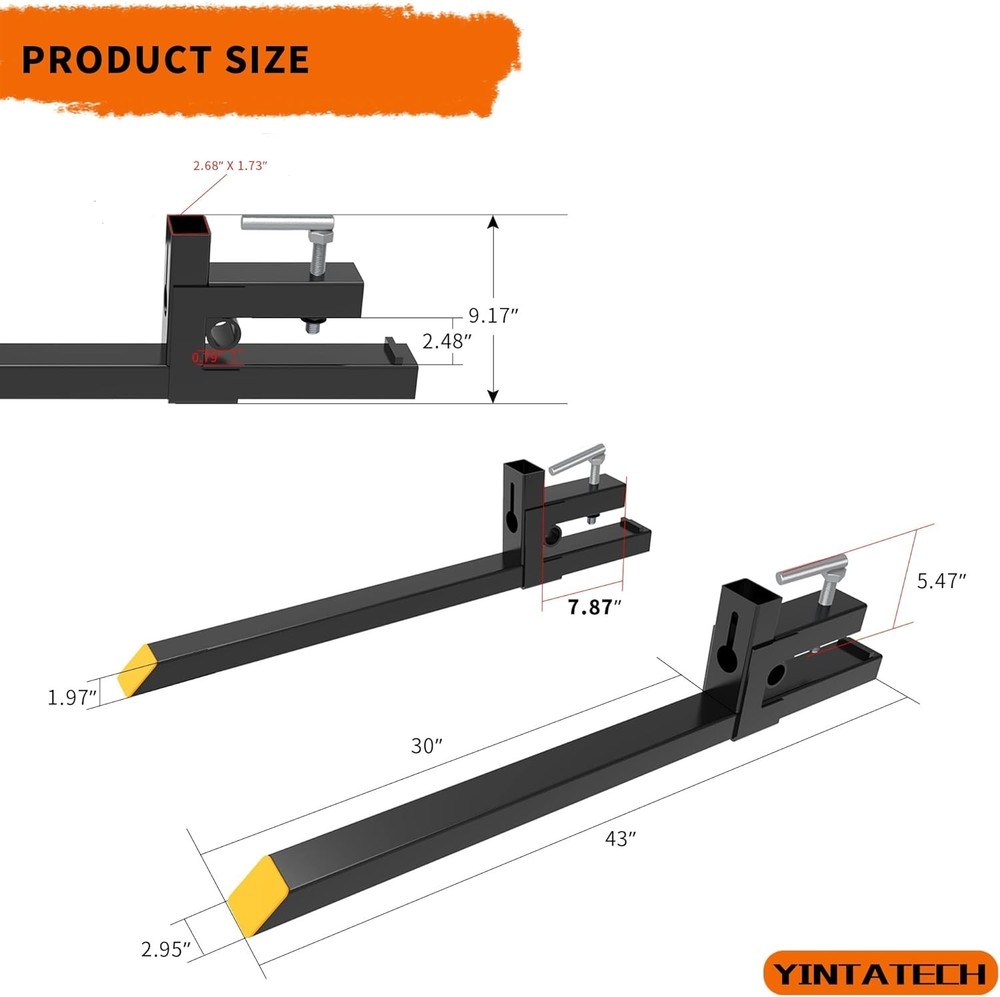 Robust 43” Tractor Forks - 2000 lbs Lifting Capability for Efficient Farming