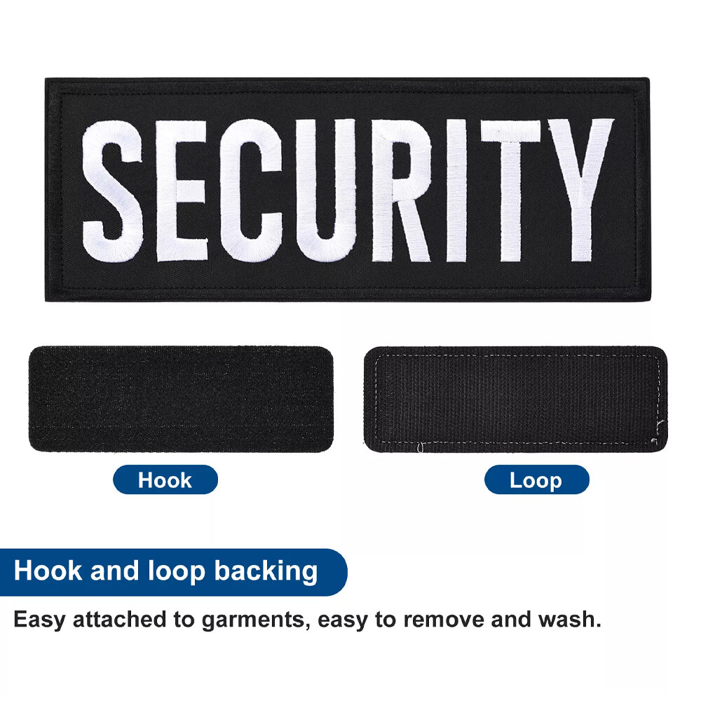 2Pcs SECURITY Patch with Hook and Loop for Vest Clothes Backpacks Hats White