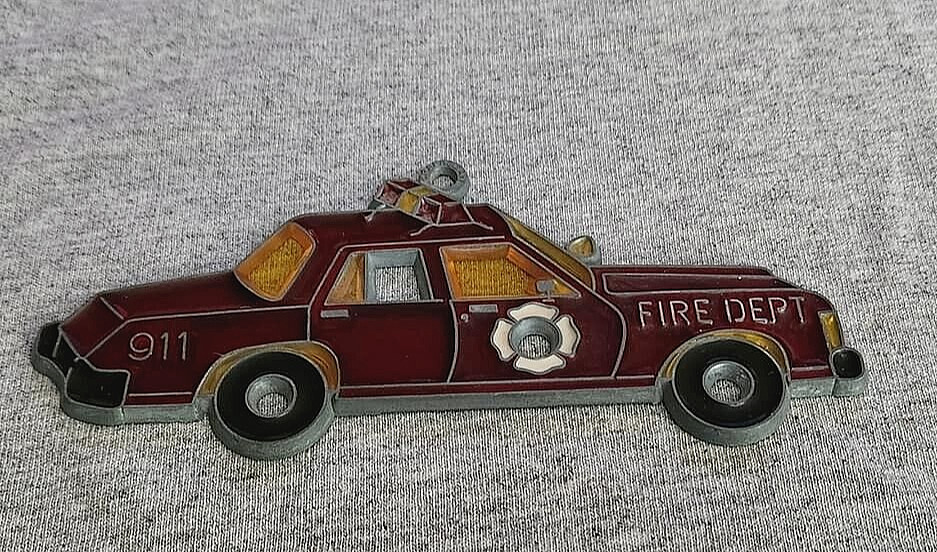 Vintage Resin Suncatcher Stained Glass  Fire Dept. Car