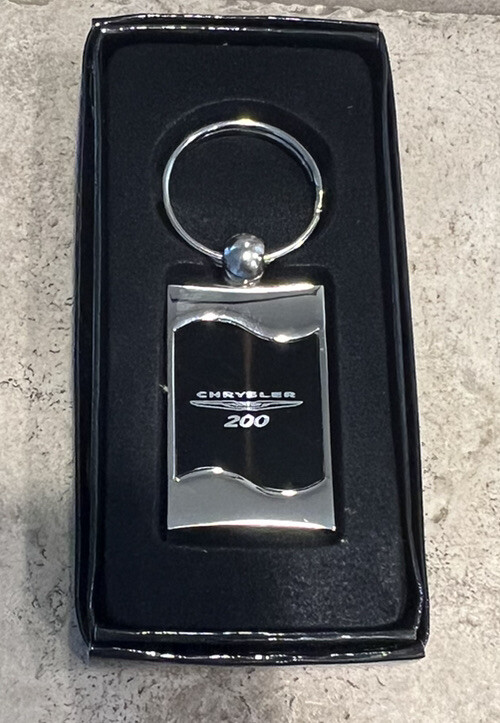 Chrysler 200 Rectangular Black & Silver Wave Key Fob Metal Keychain Licensed
