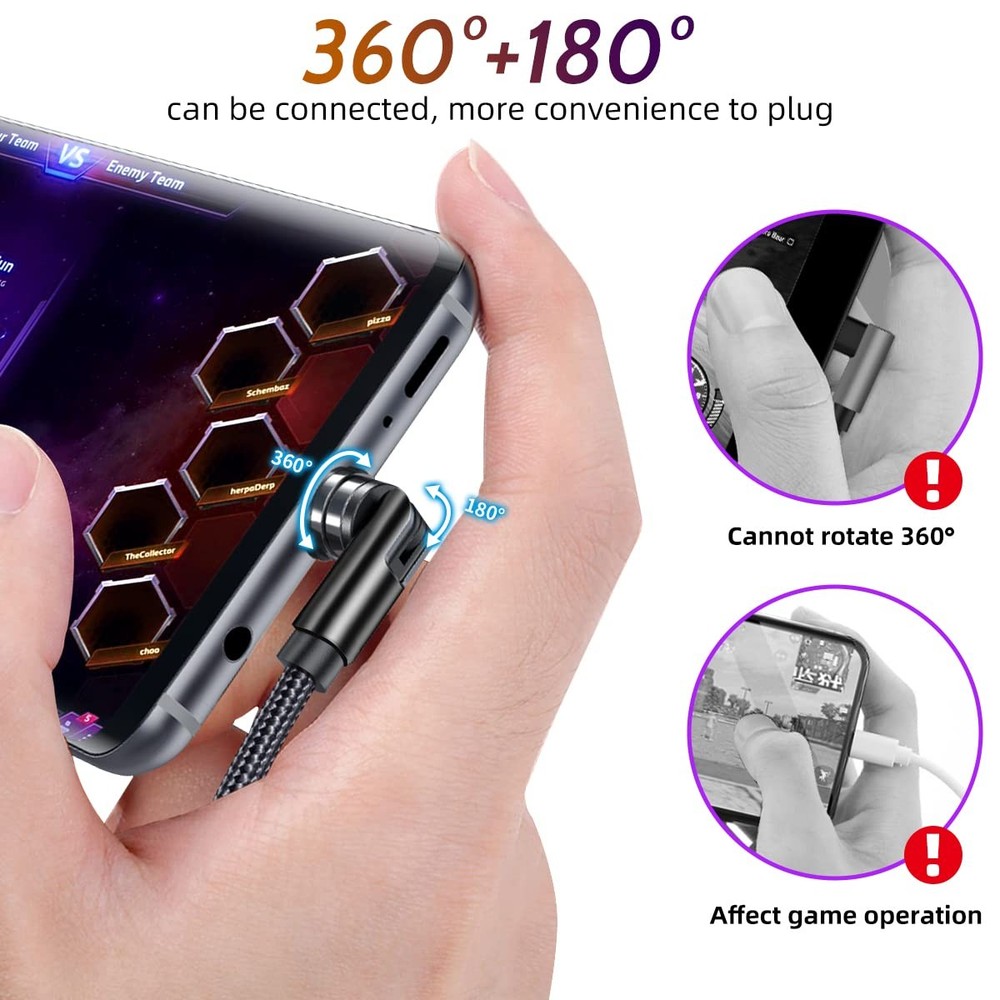 540° Rotating Magnetic Only for charging, Tips Rotatable 1/1/2/2m (Black)