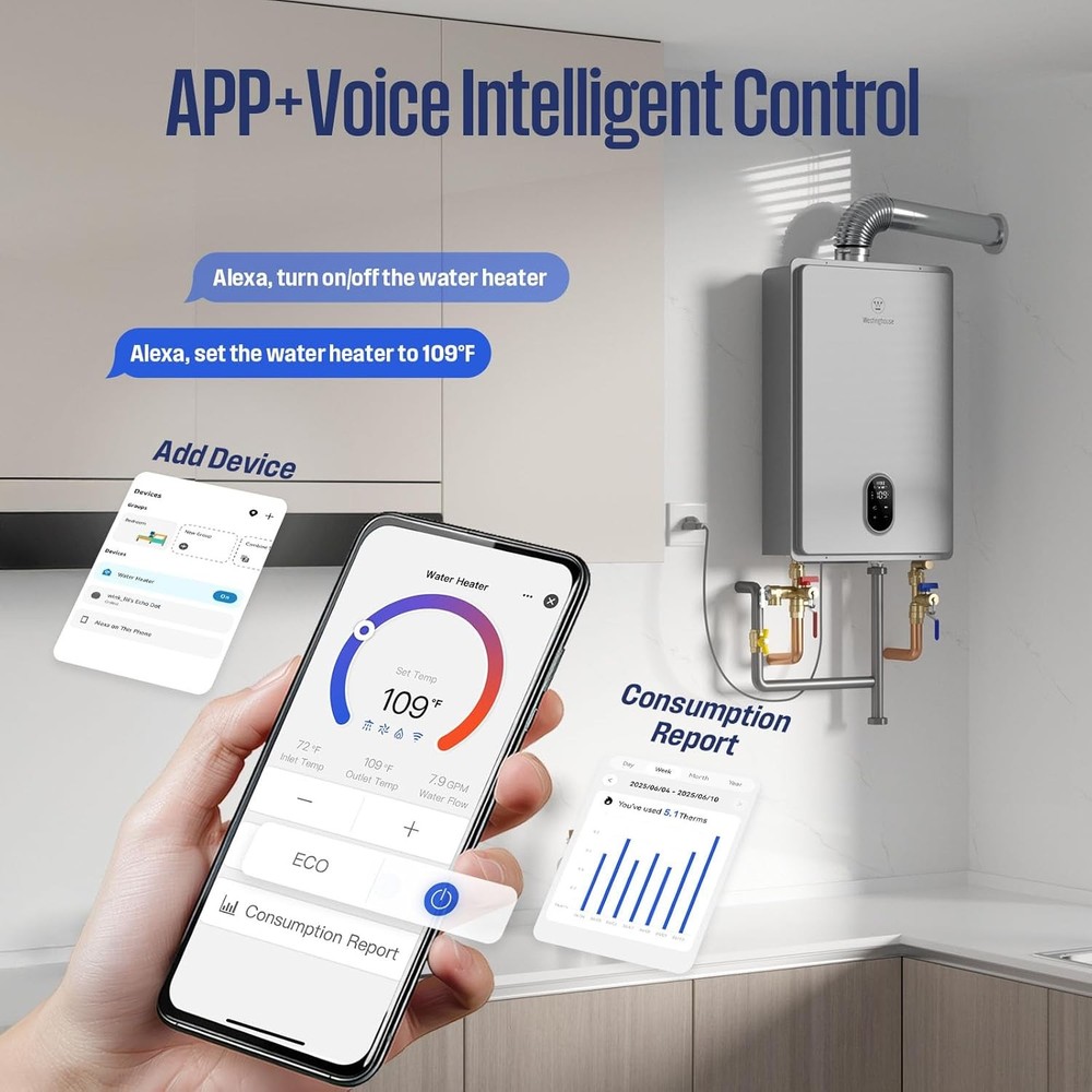 Westinghouse Natural Gas Tankless Water Heater 180,000 BTU Indoor Installation