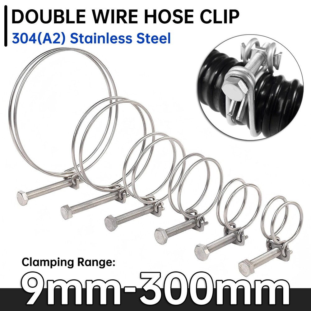 UNIVERSAL DOUBLE WIRE HOSE CLIP ADJUSTABLE CLAMP FOR POND PIPE TUBE FILTER PUMP