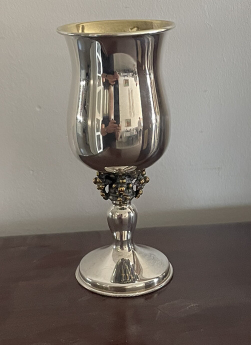 Exquisite 6” Tall Sterling Silver Cup With Bronze Grapes