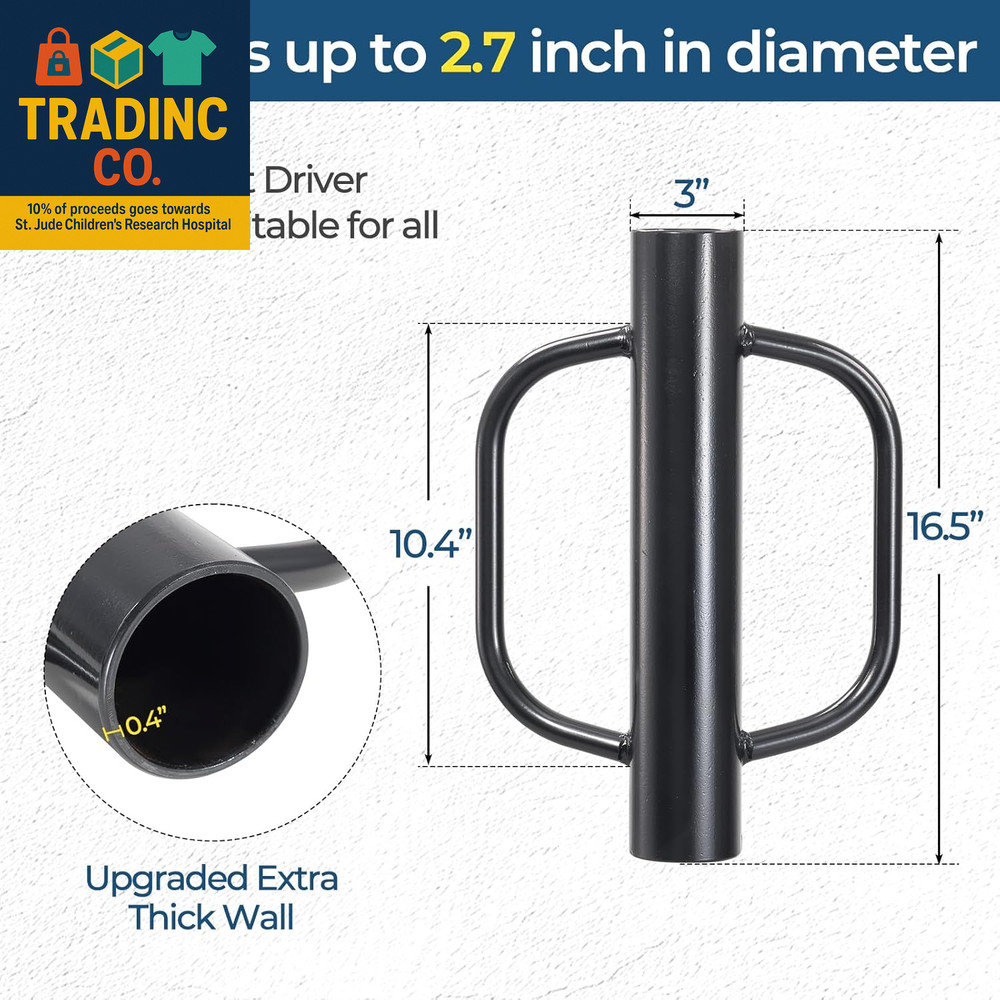 Fence Post Driver, 12LBS Fence Post Driver with Handle, 2.7 Inch Inner Diameter