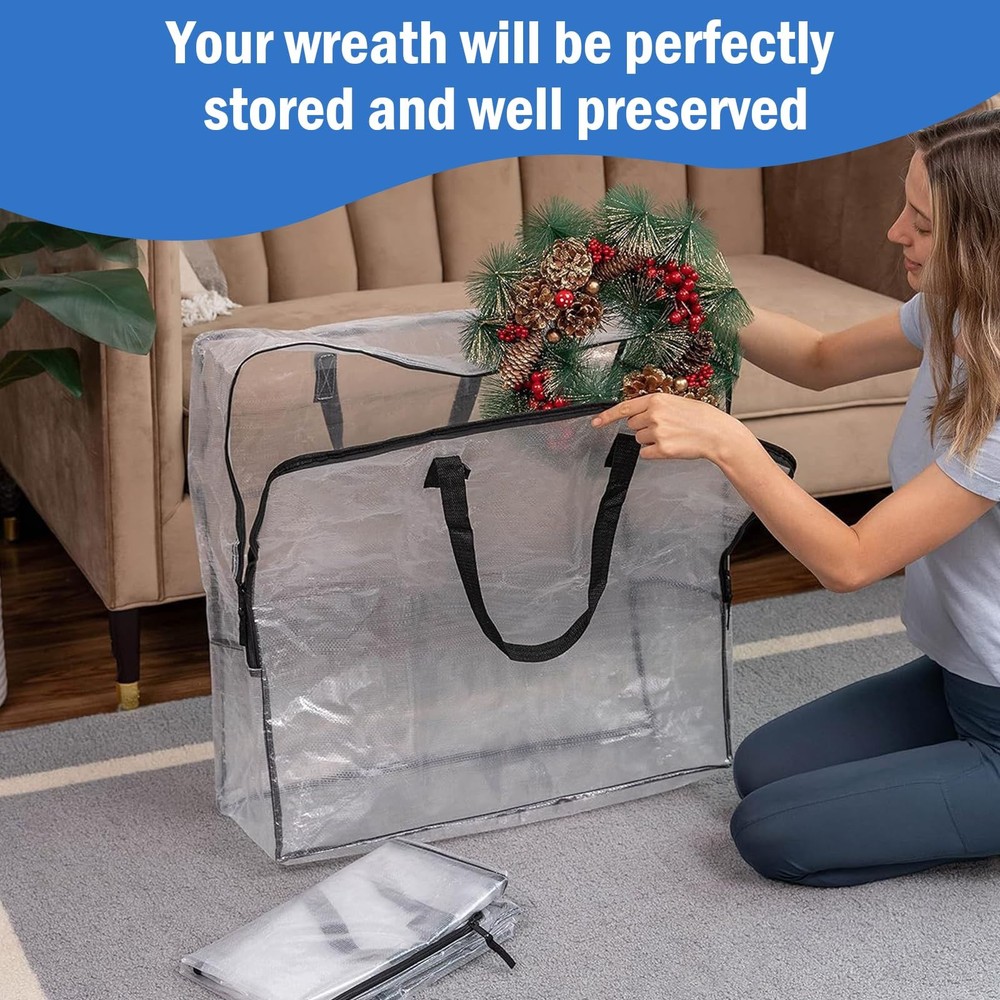 2 Pack 25 inches Wreath Storage Container,Extra Large Transparent Rectangular...