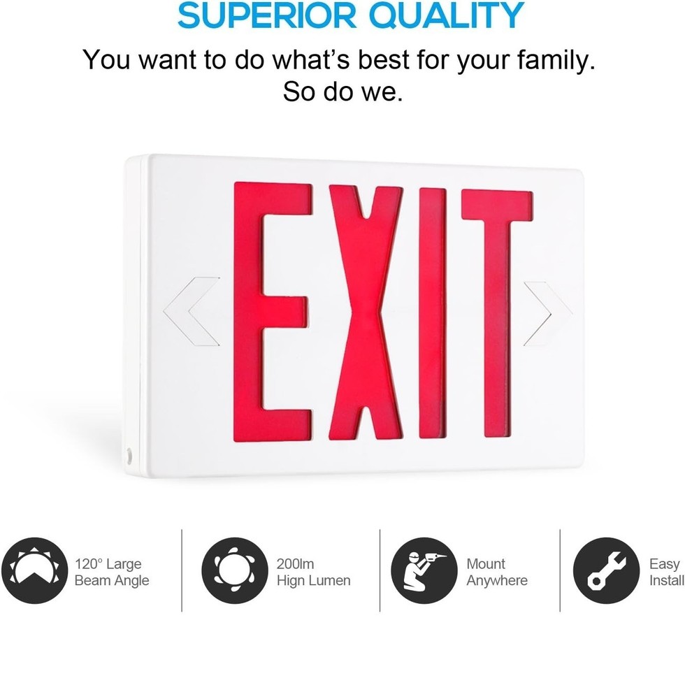 Emergency Exit Light with Backup Battery Single / Double Face Hardwired Sign