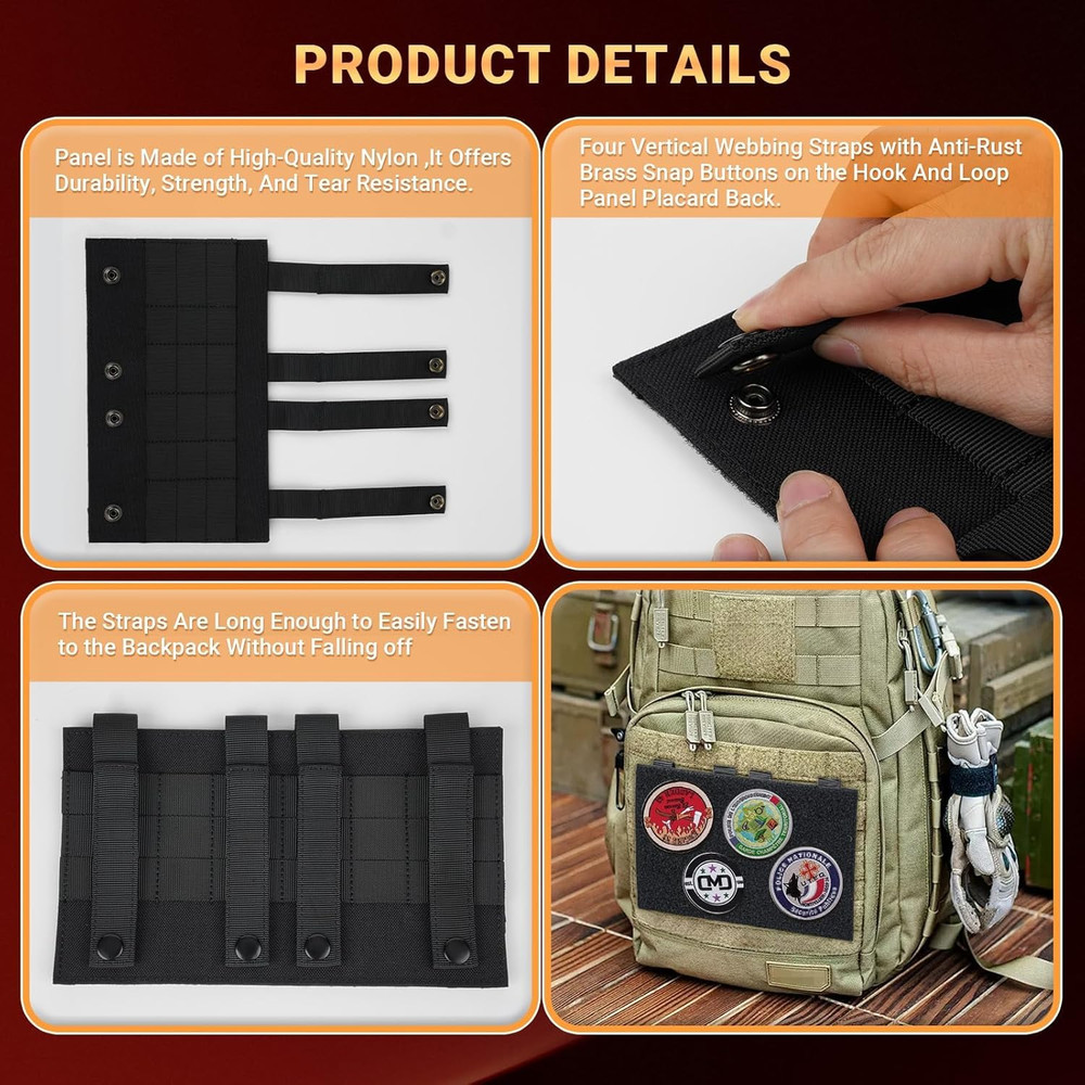 Molle Hook & Loop Panel, 10"X6" Molle Patch Panel for Tactical Vests & Backpacks