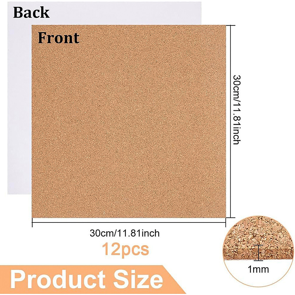 12pcs Cork Insulation Sheets for Coaster with Adhesive Back Wall tion Party