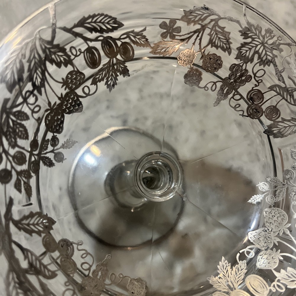 vintage sterling silver overlay fruit pattern stemmed bowl 6 inch