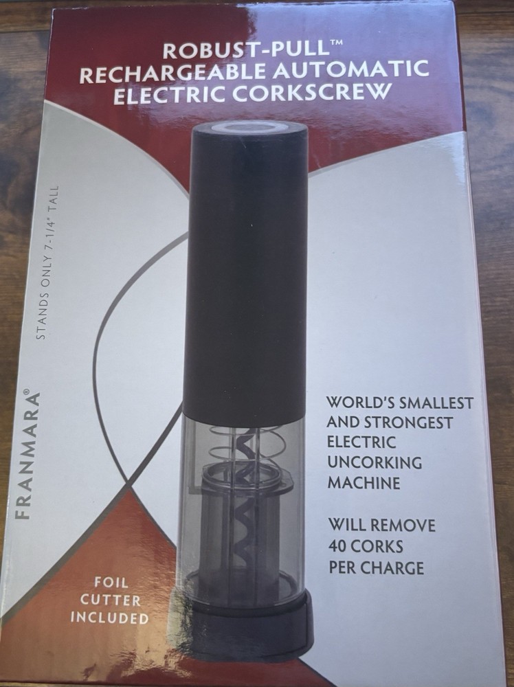 Franmara Automatic Rechargeable Electric Wine Opener Corkscrew w/ Foil Cutter