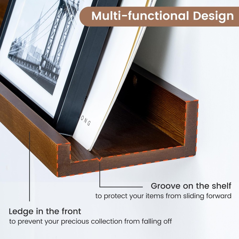 Picture Ledge Wall Shelves 24 inch Width Set of 2, Solid Pine Wood Rustic Flo...