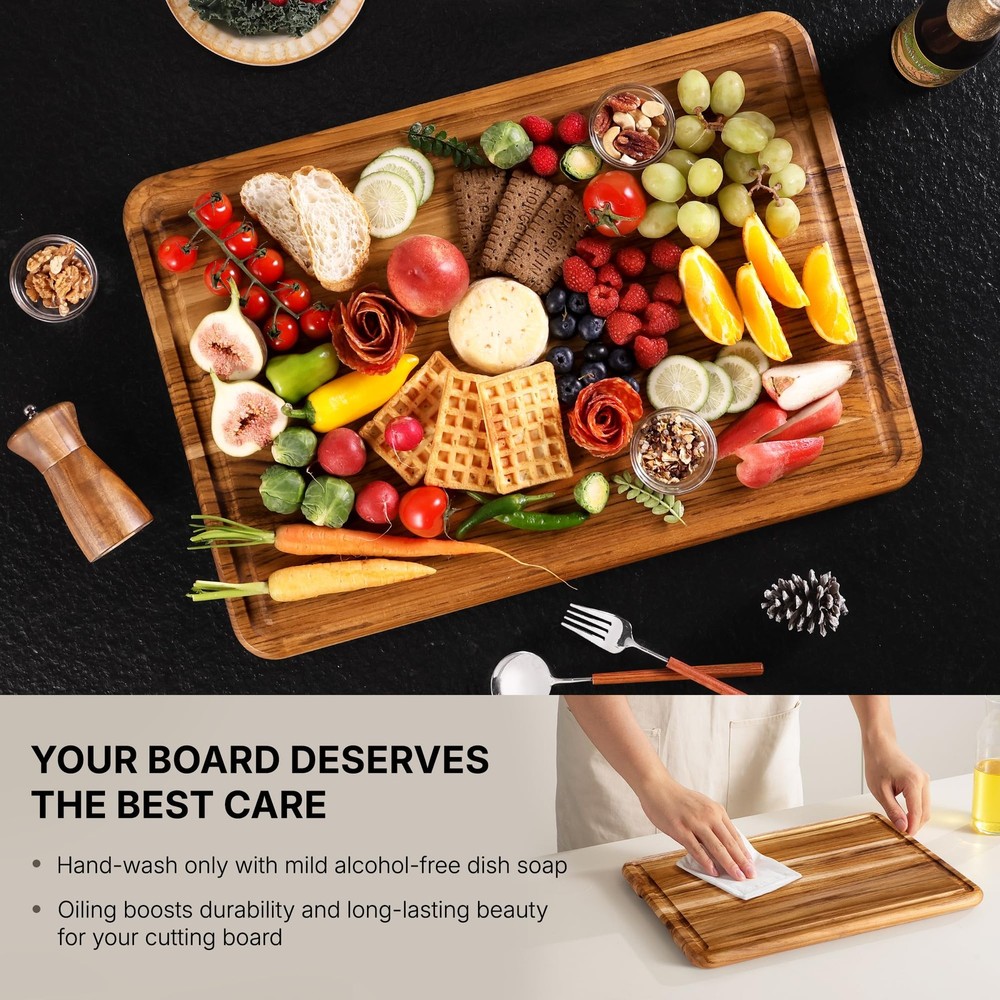 4 Pack Teak Cutting Board Set for Kitchen Heavy Duty Non Non Slip Solid Thick...