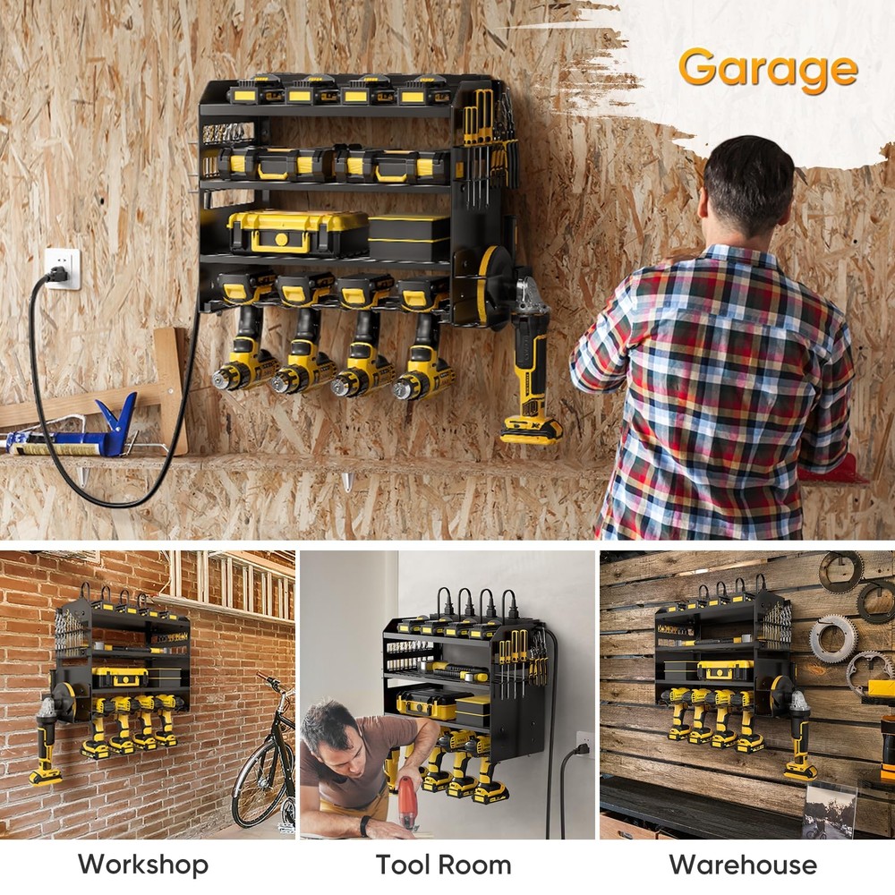 Power Tool Organizer Wall Mount with Charging Station,Tool Storage Rack with ...