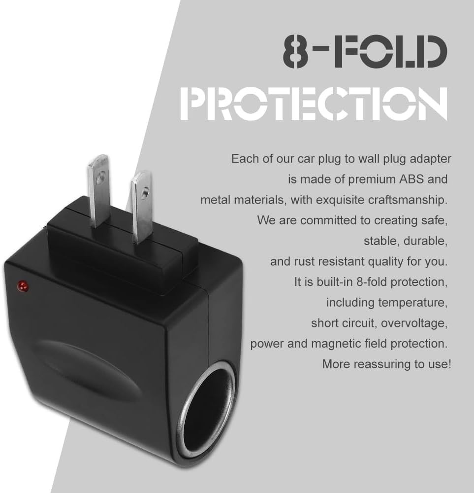 Durable Cigarette Lighter to Wall Plug Adapter - Safe & Efficient 2V Converter