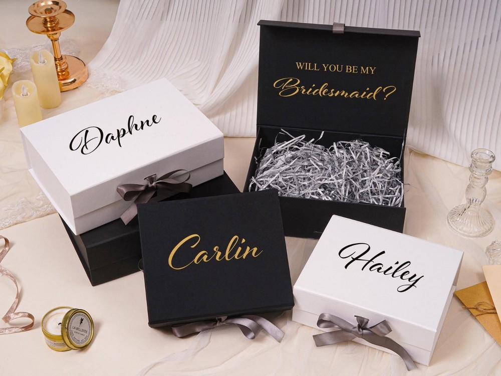 Personalized Magnetic Ribbon Box,Custom Name Bridesmaid Proposal gift Box