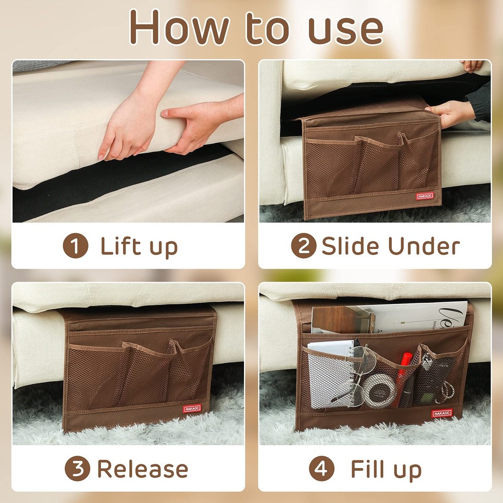 Bedside Storage Organizer, Remote Control Holder, Bed Pockets Bedside Caddy S...
