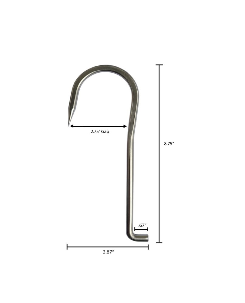 Stainless Steel Gaff Hook (2.75" Gap- 9mm Diameter)